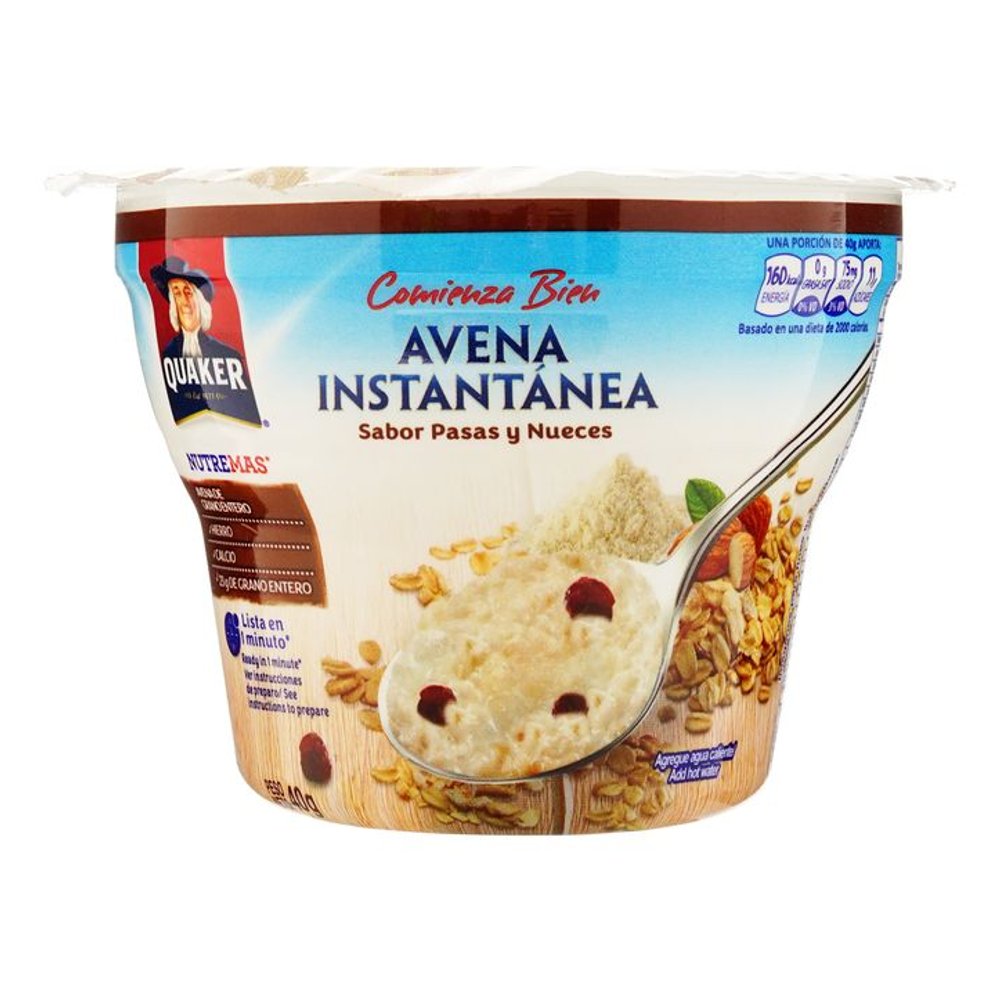 AVENA INSTANTANEA QUAKER CUPS NUECES Y PASAS 40g